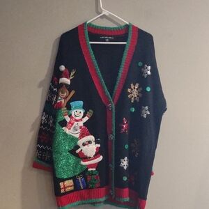 United States‎ Sweaters Women's Xlg 4 Button Multi-color Holiday CardiganSweater